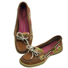 Sperry Top-Sider Womens Brown Leather Pink Floral Canvas Boat Shoes Loafers Dames Boat Schoenen price