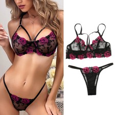 Womens Floral Lingerie Lace Babydoll Bra Thong Set Sleepwear Underwear Nightwear Dames Ondergoed Set price
