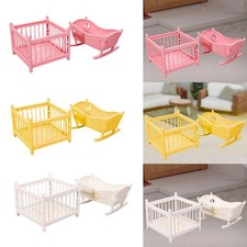 2-Piece Dollhouse Miniature Bed and Playpen Furniture Set with Rocking Cradle Playpen Bed price