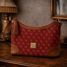 Dooney & Bourke Red DB Monogram Coated Canvas Shoulder Bag with Leather Trim Tas Travel Tas price