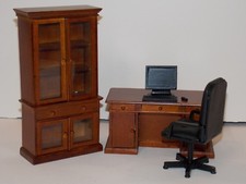 Dollhouse Miniature Office Executive Desk Set Walnut 1:12 one inch scale D172 Executive meubels Set price