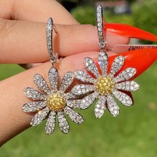 925 Silver Plated Crystal Shinny Sunflower Ear Stud Flower Jewellery Earrings Diamant Oorbellen price