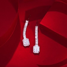 CZ Long Baguette Square Drop Earrings Amerian Crystal Cubic Zirconia for Brides Diamant Oorbellen price