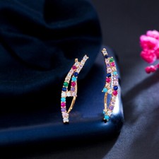 Yellow Gold Plated Multicolor CZ Round Tennis Stud Hook Earring for Womne Ladies Diamant Oorbellen price