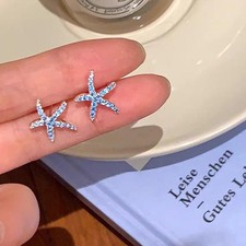 Summer Blue Full Diamond Starfish Ear Studs Sweet Small Stud Earrings Jewelry Diamant Oorbellen price