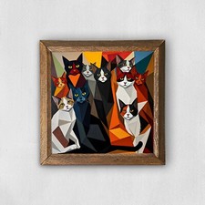 Artful Cat Natural Stone Wall Art Natural Handmade Wooden Framed Wall Decor Natural steen Muur kunst price