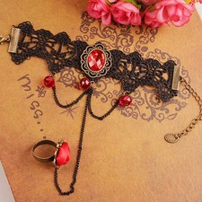Hand Chain Bracelet Rose Flower Black Lace Slave Shahmeran Armband price