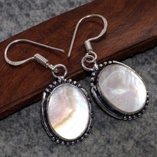 925 Silver Plated Mother Of Pearl Jewellery Earrings Handmade Size 1.6" AU a699 Pearl Oorbellen price