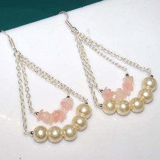 Large Beaded Pearl Rose Quartz 925 Silver Plated Earrings 3" Most Beautiful F368 Pearl Oorbellen price