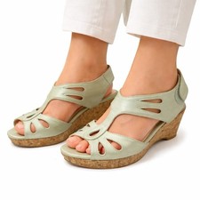 Sacha London Wedge Sandals Size 9.5 Womens Cork Heel Light Champagne Leather Wedge Heels price