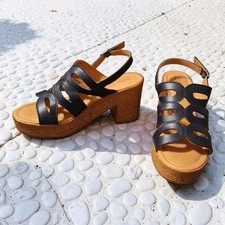 Bella Vita Italy W Sandals 8.5 Navy Blue Strappy Wedge Rattan Platform Heels Wedge Heels price