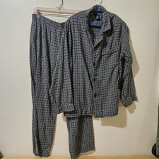 Mens Set Pajamas Elastic Waist Casual Plaid Blue Pants & Top Size L  34X30 Heren pyjama's price
