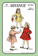 Girls COAT Pattern Lined OUTERWEAR Childs Size 4 RARE Advance 6194 Vtg 50's Meisjes Jas price