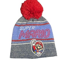 Nintendo Super Mario Patch Beanie Kids Hat W/ Pom Top Blue Red Gray Kinder hoed price