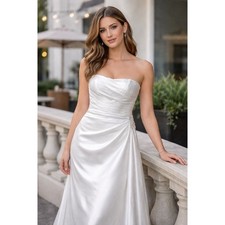 David's Bridal Strapless Satin Wedding Dress Size 8 Draped Applique Bustled Wedding jurk price