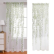 Sheer Curtain Green Window Draperies Sheer Curtain Panels Willow Leaves Print Sheer Gordijn price