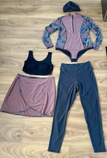 Lyra Modest Swimwear Sofia Mauve Panel Bodysuit Swim Cap Leggings Wrap Skirt (L) Modest Swimwear price