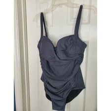 Modest Swimwear One Piece Black Geometric Ruched Tummy Control Mom sz 14 Modest Swimwear price