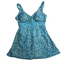 Jantzen one piece tankini swim dress blue white floral lined modest swimwear XL Modest Swimwear price