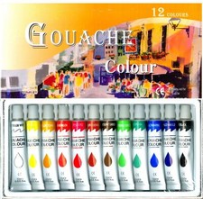Gouache Artists Paint Set - 12 Vibrant Colours x 12ml Tubes for Art Craft Design Gouacheverf price