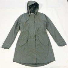 Athleta  Womens Medium Rainfall Raincoat Jacket Trench Coat Gray Greenish Hooded Dames Raincoat price