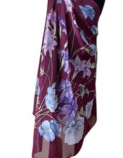 Vintage Mantero Silk Scarf  Stole Pareo Burgundy Floral  75x165 Made in Italy Pareo price