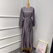 Open Satin Abaya with Pearl Lining and Matching Satin Inner Muslim Dress Abaya price