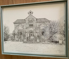 A. H. Holiday THE OLD SCHOOL HOUSE Hamilton Tas Metal Framed Print 86-B/W Sketch School Tas price