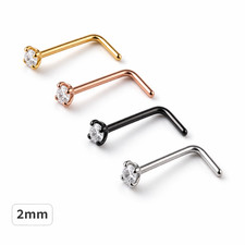 Nose Stud L Shape Pin Bar 2mm CZ 316L Surgical Steel Piercing 4 Colour Gift UK Nose Stud price
