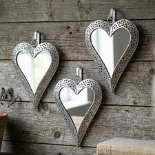 Set Of 3 Silver Heart Wall Mirrors Metal Hanging Decorative Home Bedroom Decor Framed Mirror price