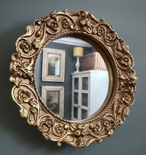 Small Gold Antiqued Round Port Hole style Floral Frame Mirror Framed Mirror price