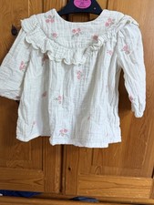 George Baby Girls Blouse Tunic Top 3-6 Months Long Sleeve Floral Ruffle Baby Blouse price