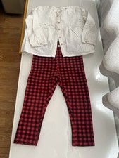 Zara Baby Girl White Floral Blouse & H&M Disney Leggings Set Size 1.5-2 Years Baby Blouse price