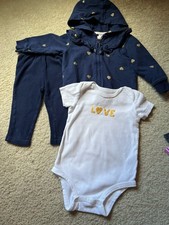 Girls 12 Month Carters Navy & Gold Heart 3 Pc Set Baby Blouse price