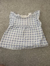 George Baby Girls Blue White Gingham Frill Top 3-6 Months Summer Cotton Blouse Baby Blouse price