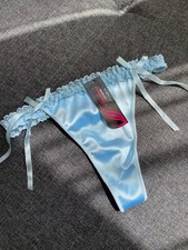 Ladies sexy baby blue silk look thongs lingerie panties size 6 Baby Panties price
