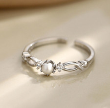 925 Sterling Silver Pearl and Diamond Twist Adjustable Ring for Women Pearl Ring price
