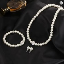 175Simulated Pearl Necklace, Bracelet and Ear Ring Set - 10% discount available Pearl Ring price