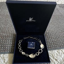 Swarovski Silver Chain Necklace Clear Cushion Crystal Bezel Lobster Clasp Swarovski Bracelet price