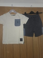 George Boys 2pc Outfit Set 5-6 Years White T-Shirt & Grey Shorts Pocket Boys' Jersey price