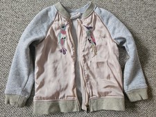 Katie Scott H&M Pale Pink Satin Bomber Jacket Grey Gold Ribbed Cuffs Age 2-4 Girls' Jacket price