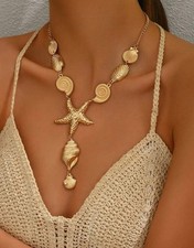 Gold Starfish & Shell Charm Necklace - Zara Dup Jewellery - Summer Beach Pendant Gold Necklace price