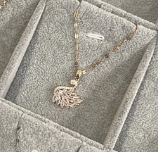 Gold Tone Rhinestone Crystal Swan Charm Pendant Link Necklace Gold Necklace price