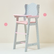 B GRADE- Baby Doll Wooden High Chair Playset Toy with Tray & Footrest, Pink/Grey High Chair Toy price