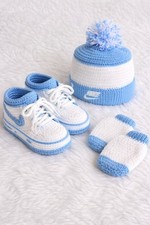 Nike Crochet Baby Trainers Booties Hat Mittens Pattern Only Newborn Sneaker Set Boys' Booties price