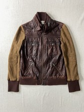 BKE Mens Medium M Faux Leather Moto Jacket Brown Distressed Quilted Bomber Biker Men's Leather Clothing price
