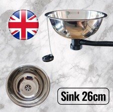 Round Stainless Steel Small Sink 26cm Kitchen Caravan Campervan & Waste Pipe Sinks price
