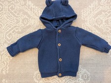 M&S Baby Hooded Knit Cotton Cardigan, Button Front, Blue, 3-6 Months Baby Cardigan price