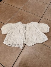 Vintage Handmade White Crochet Baby/Toddler Cardigan Tie Front Baby Cardigan price
