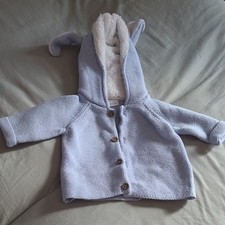 Next Baby Hooded Lined Knit Cardigan Jumper Button Front 3-6 Months Blue Baby Cardigan price